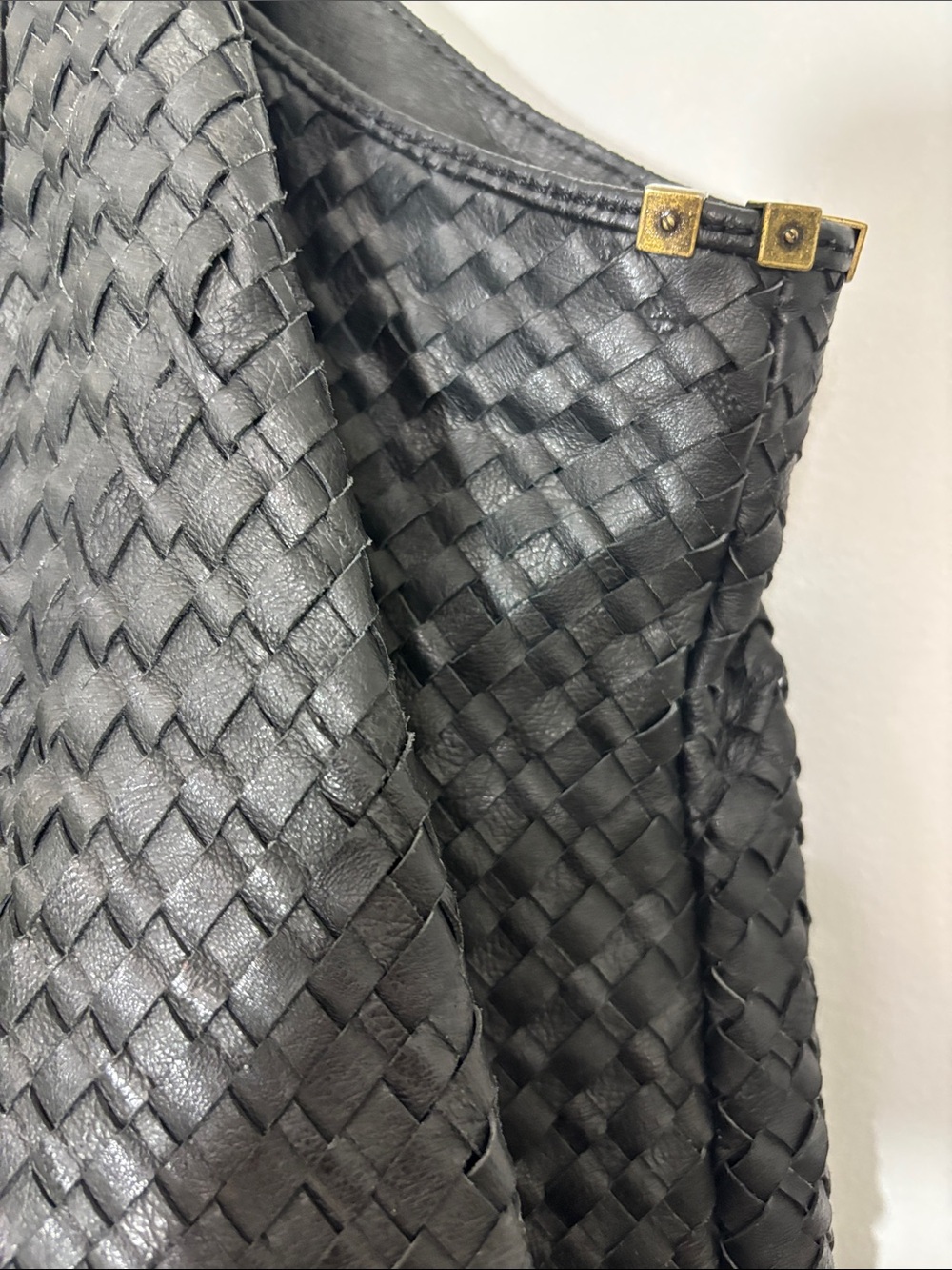 Elliott Lucca Black Woven Leather Tote Bag with Brass Accent - Picture 3 of 10